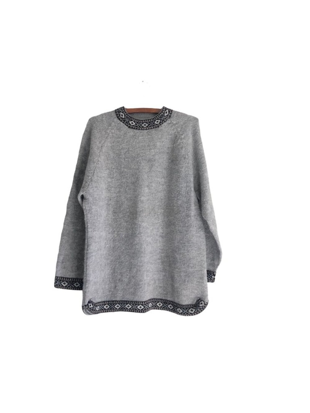 Womens Gray Wool Blend Nordic Trim Tunic Sweater Size Large